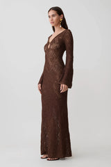 Chelsea Lurex Crochet Maxi Dress - Bronze