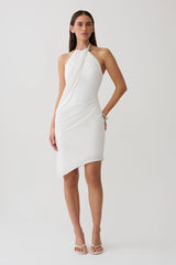 Yuna Draped Hardware Midi Dress - Ivory