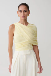 Adrienne One Shoulder Slinky Top - Lemon