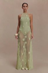 Elfie Crochet Halter Maxi Dress - Pastel Green