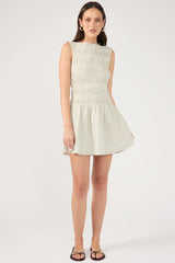 Perfect Stranger Shirred High Neck Mini Dress White Stripe