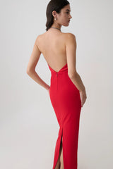 Elina Satin Necklace Maxi Dress - Red