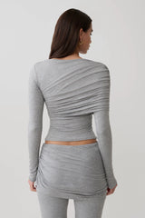 Keaton Modal Long Sleeve Overlay Top - Grey Marle