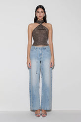 Nikki Lurex Top With Hardware - Gunmetal