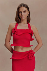 Samira Halter Knit Twist Top - Red