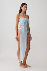 Kai Beaded Draped Scarf Top - Pale Blue