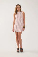 Perfect Stranger Leah Linen Mini Dress Red Stripe