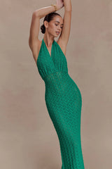 Deeliah Halterneck Crochet Maxi Dress - Emerald
