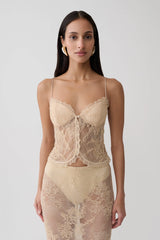 Marcelle Sweetheart Lace Top - Blush Rose Gold