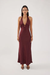 Perfect Stranger Kennedy Halter Maxi Dress Burgundy