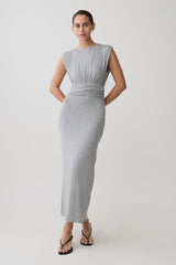 Kura Ruched Modal Sleeveless Midi Dress - Grey Marle