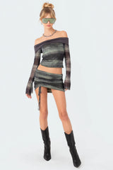 Terah Drawstring Mesh Mini Skirt