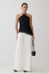 Theodosia Asymmetric Lace Halter Top - Black