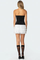Strapless Pinstripe Ruffle Skirt Mini Dress