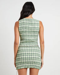 Drew Check Shirred Mini Dress in Lime