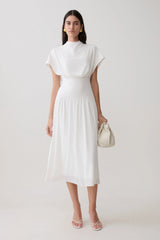Ailla High Neck Cowl Midi Dress - White