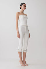 Tillie Flower Embroidery Strapless Denim Top - White