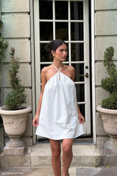 Sonja Keyhole Halter Cotton Mini Dress - White