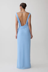 Marjorie Draped Back Chiffon Maxi Dress - Sky Blue