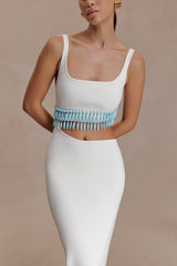 Ruvic Knit Maxi Beaded Dress - White