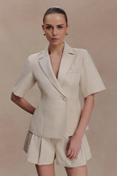 Martine Short Sleeve Linen Top - Natural