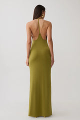 Hana Slinky Plunge Maxi Dress - Martini Olive