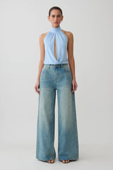 Maki Viscose Sleeveless Halter Top - Blue