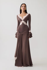 Electra Slinky Lace Maxi Dress - Chocolate/Ballet Pink