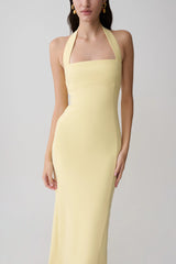 Amelita Suiting Halter Midi Dress - Pale Lemon