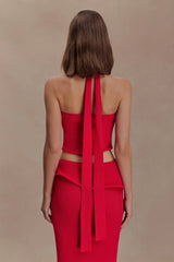 Samira Halter Knit Twist Top - Red