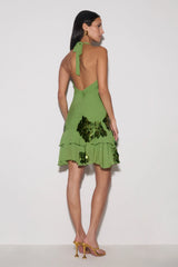 Aaliyah Sequin & Chiffon Mini Dress - Green