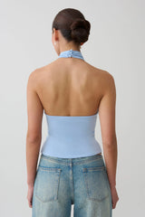 Maki Viscose Sleeveless Halter Top - Blue