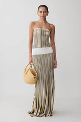 Joyce Stripe Maxi Knit Dress - Khaki/Ivory
