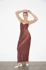 Heidi Lace Underwire Slip Maxi Dress in Chocolate Brown