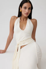 Daine Peached Jersey Halter Top - Ivory