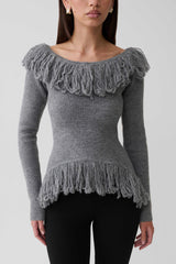 Sammie Fringe Knit Top - Charcoal
