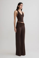 Aspyn Slinky And Mesh Top - Chocolate