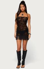 Edikted Sophina Fringed Sheer Lace Mini Dress