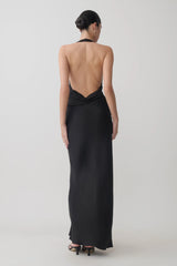 Rinna Satin Halter Maxi Dress - Black