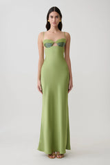 Fiorella Embellished Satin Maxi Dress - Pistachio