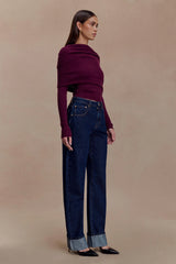 Mazie Asymetrical Cashmere Blend Long Sleeve Knit Top - Plum