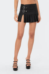 Faux Leather Pleated Skirt