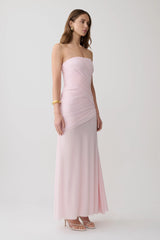 Monet Strapless Ruched Mesh Maxi Dress - Ballet Pink