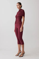 Linh Slinky High Neck Gathered Top - Mahogany
