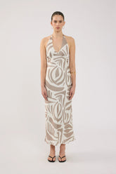 Perfect Stranger Shea Halter Maxi Dress Taupe Print
