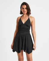 Sawyer Asymetric Hem Halter Mini Dress in Black