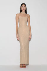 Phi Multi-Wear Cowl Diamante Maxi Dress - Gold