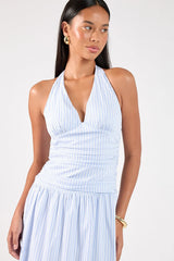 Perfect Stranger Skye Stripe Halter Maxi Dress Blue Stripe