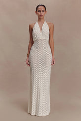 Deeliah Halterneck Crochet Maxi Dress - Ivory