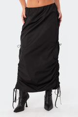 Low-Rise Slitted Nylon Maxi Skirt
